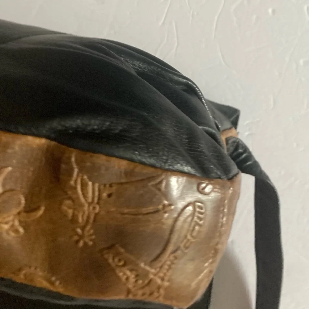 Carlos Falchi Black and Brown Embossed Crossbody Bag Vintage 80’s